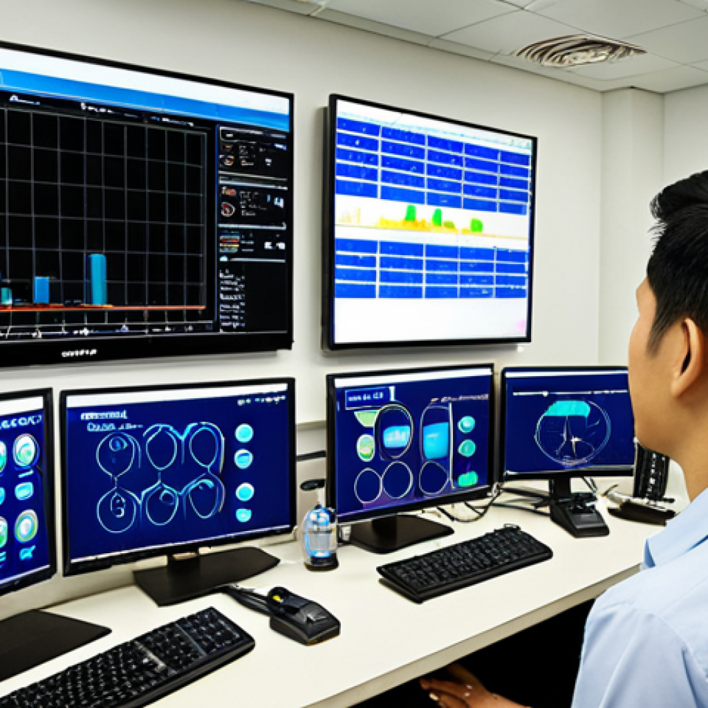 Water Network Optimization**

*Prompt:*  A modern water management control room.  Screens display real-time data of water pressure, flow rates, and sensor alerts.  Depict engineers monitoring the system, highlighting leak detection technology. Focus on data visualization and efficient water resource management in a bustling city like Ho Chi Minh City.

**