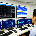 Water Network Optimization**

*Prompt:*  A modern water management control room.  Screens display real-time data of water pressure, flow rates, and sensor alerts.  Depict engineers monitoring the system, highlighting leak detection technology. Focus on data visualization and efficient water resource management in a bustling city like Ho Chi Minh City.

**