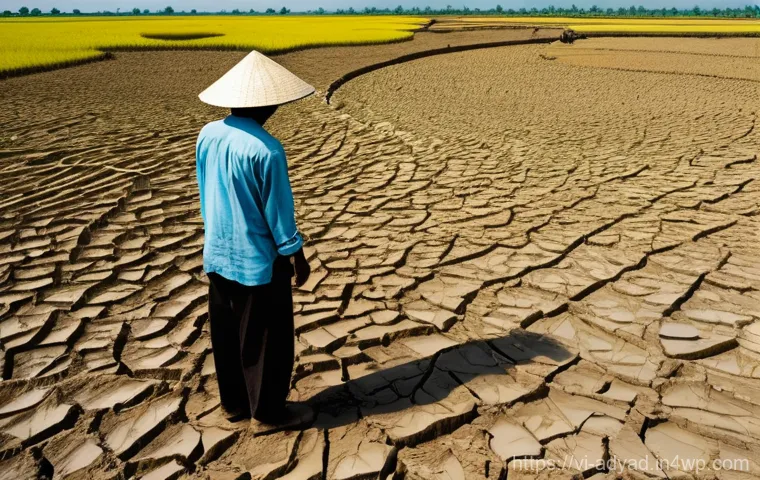미래 물 안보를 위한 정책 제안 - Image Prompt 1: The Parched Mekong Delta Farmer**