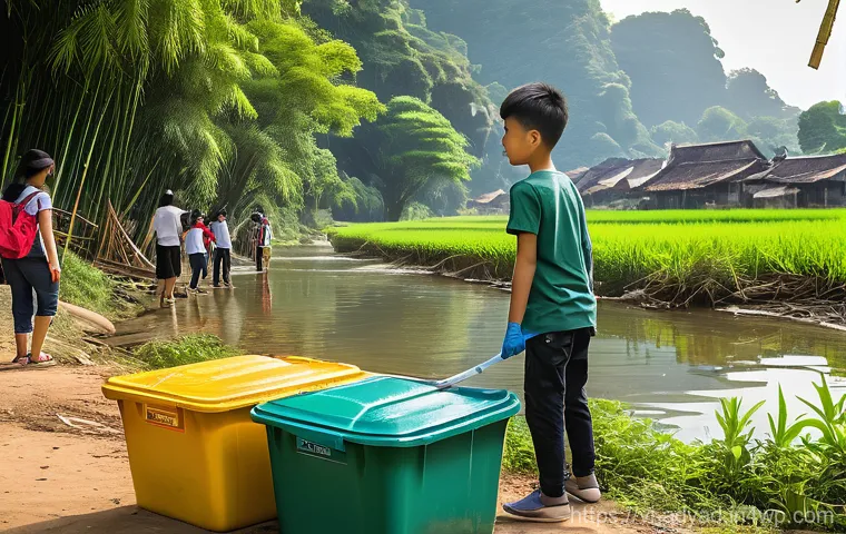 물 안보를 위한 커뮤니티 참여 증진 방안 - **A vibrant scene of a diverse Vietnamese community actively participating in a "Green Saturday" riv...