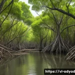 Home 21 물 안보와 생태계 서비스 - A vibrant mangrove forest ecosystem along the Vietnamese coastline, showcasing dense green mangrove ...